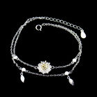 Personalized Silver 925 Daisy Bracelet Double Chain With Leaves And Silver Ball