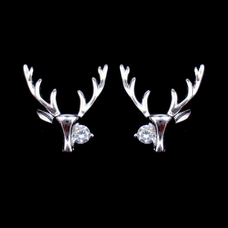 Fancy Deer / Reindeer Head 925 Silver Stud Earrings For Christmas Gift