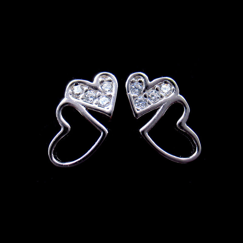 Modern Heart Shaped Earrings , Beautiful Sterling Silver Stud Earrings