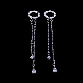 Heart Shape Hanging Earrings CZ Sterling Silver Korean Style Mirror - Polished