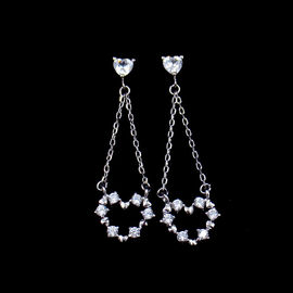 Heart Shape Hanging Earrings CZ Sterling Silver Korean Style Mirror - Polished